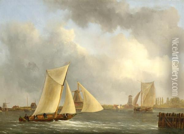 Boats On A River Oil Painting - Emanuel De Vries
