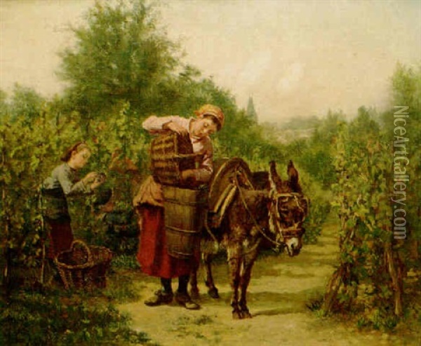 Grape Picking Oil Painting - Charles Theodore (Frere Bey) Frere