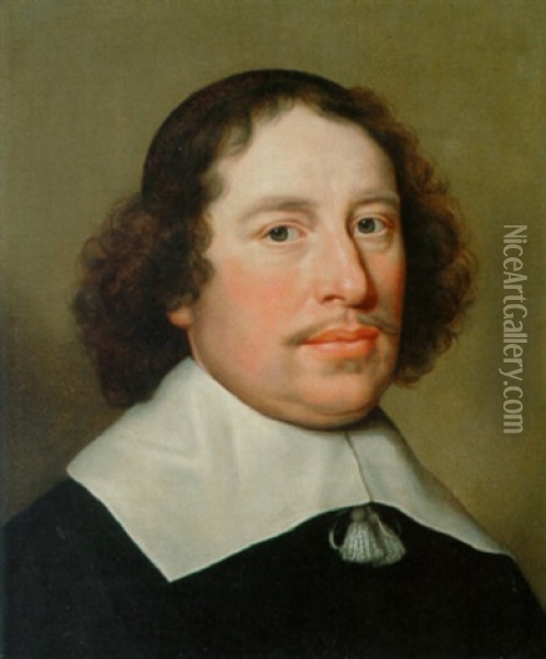 Portraet Af En Herre I Sort Dragt Med Stor Hvid Krave Oil Painting - Bartholomeus Van Der Helst