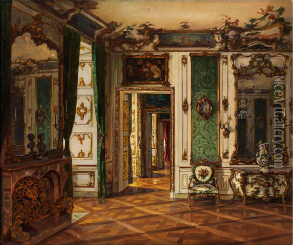 Das Grune Kurfurstenzimmer In Der Munchner Residenz Oil Painting - Josef Frank