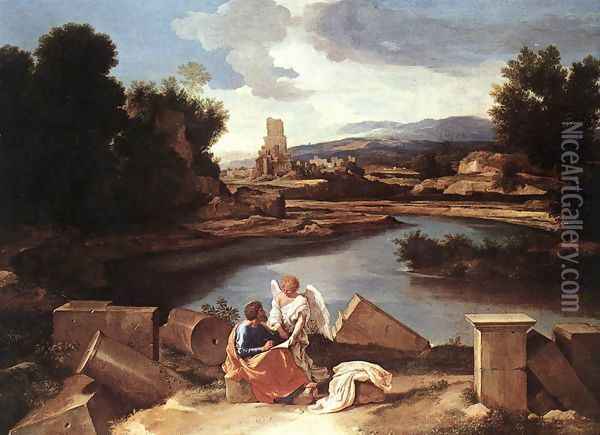 Landscape with St Matthew and the Angel c. 1645 Oil Painting - Nicolas Poussin