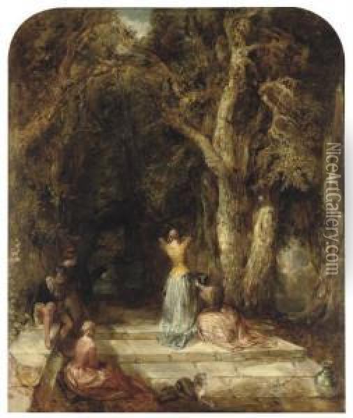 The Archery Lesson Oil Painting - Alfred Joseph Woolmer