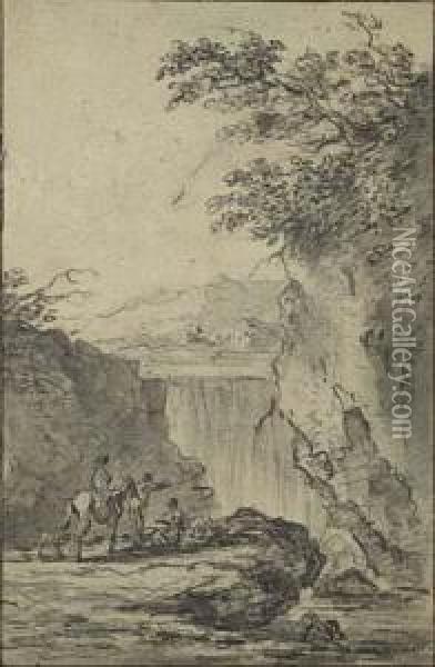 Travelers Resting Near A Waterfall Oil Painting - Jean-Pierre Norblin De La Gourdaine