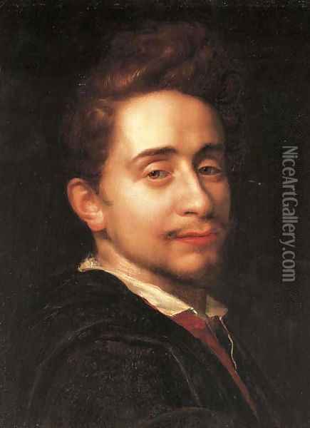 Portrait of a young man, bust-length, in a dark coat Oil Painting - Hans Von Aachen