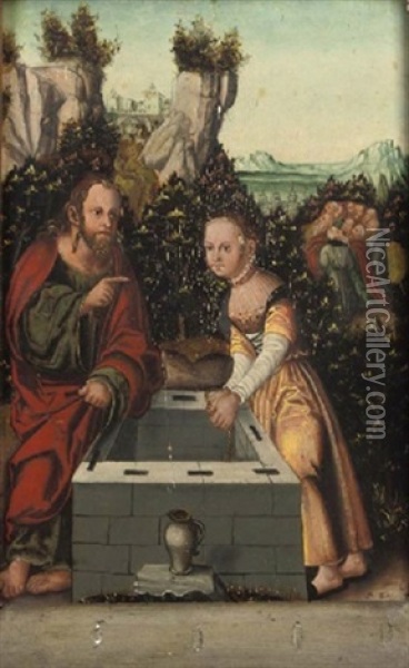 Christ And The Woman From Samaria Oil Painting - Lucas Cranach the Elder