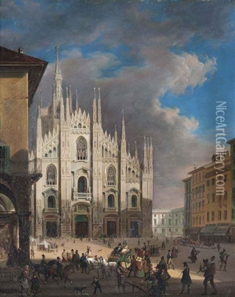 Milan Cathedral Oil Painting - Giuseppe V. Canella