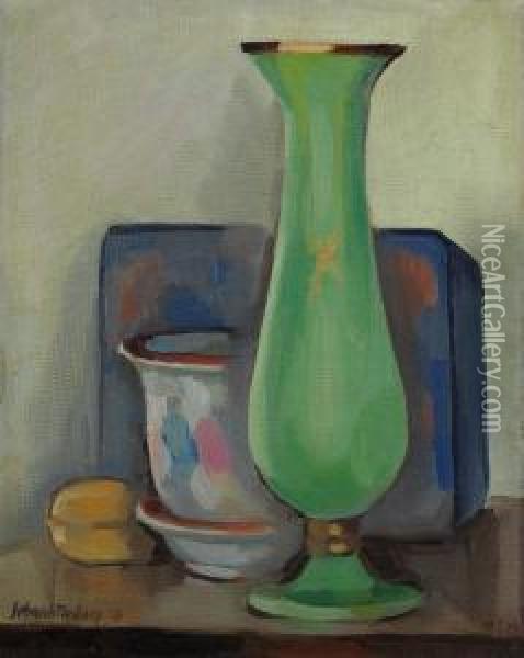 Stillleben Mit Gruner Vase Oil Painting - Martel Schwichtenberg