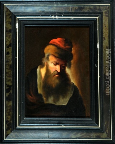 Portrait Eines Bartigen Alten Mannes Mit Pelzkappe, Den Blick Gesenkt Oil Painting - Christian Wilhelm Ernst Dietrich