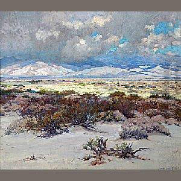Blooming Desert With Billowing Clouds Oil Painting - John Frost