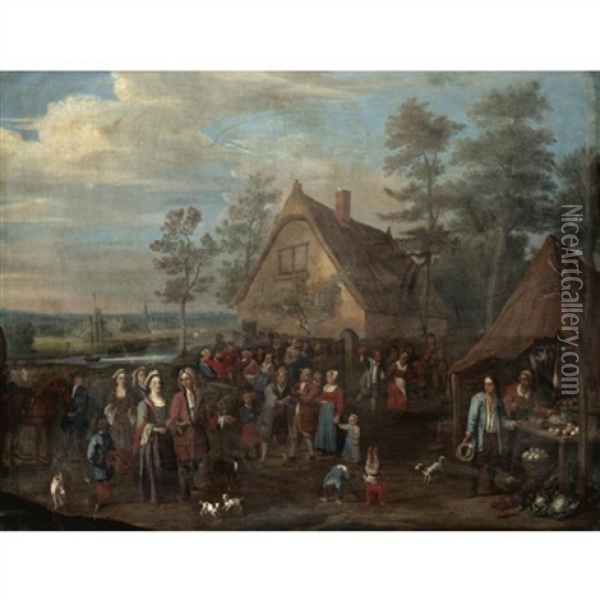 A Village Scene With A Noble Family Visiting A Peasant Feast Oil Painting - Josef van Aken