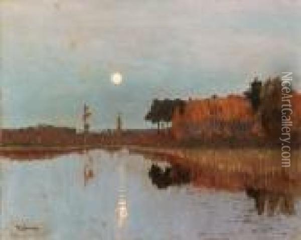 Twilight Over The Lake Oil Painting - Isaak Ilyich Levitan