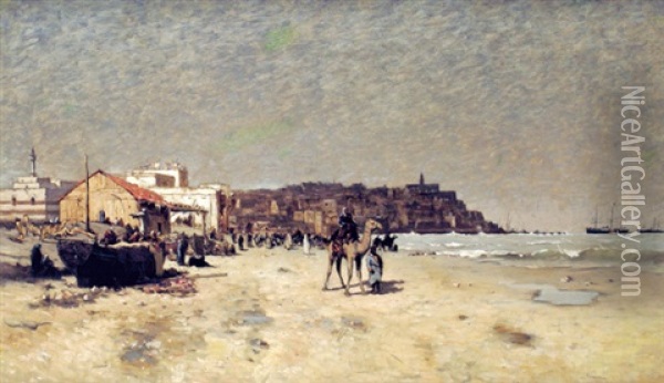Figures On Jaffa Beach Oil Painting - Hendrik Veder