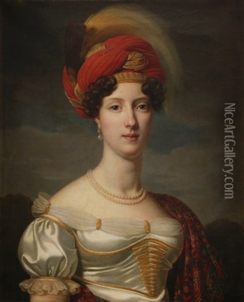 Portrait De Dame En Buste Au Turban Oil Painting - Heinrich Christoph Kolbe