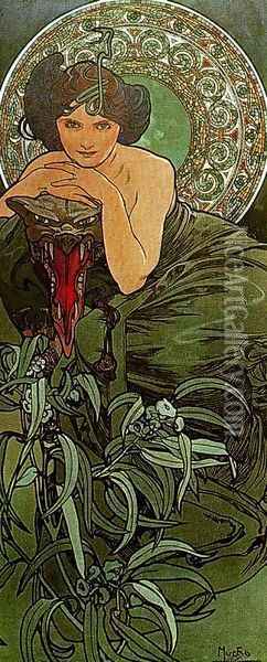 The Emerald Oil Painting - Alphonse Maria Mucha