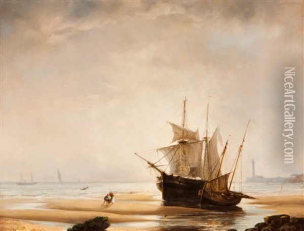Seascpae With Boats And Oil Painting - Paul Charles Emmanuel Gallard-Lepinay