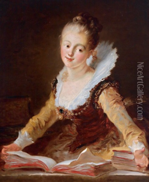 Junge Dame Mit Buchern Oil Painting - Jean-Honore Fragonard