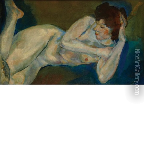 Reclining Female Nude Oil Painting - Arthur B. Davies