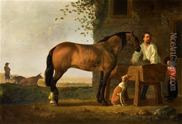 Horse At The Trough Oil Painting - Aelbert Cuyp