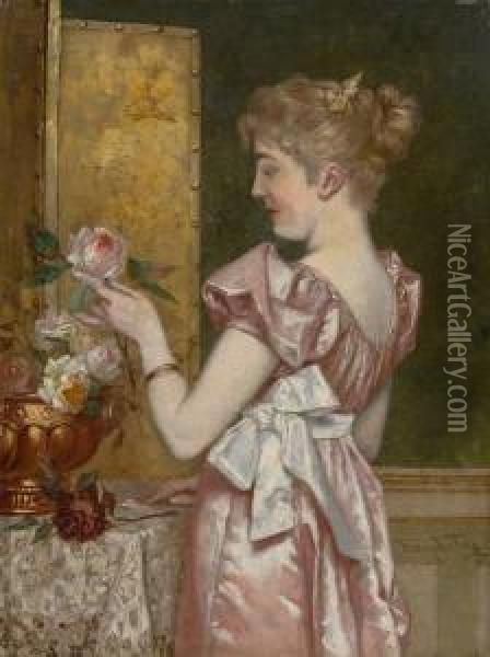 Jeune Femme Composant Unbouquet De Fleurs Oil Painting - Frans Verhas