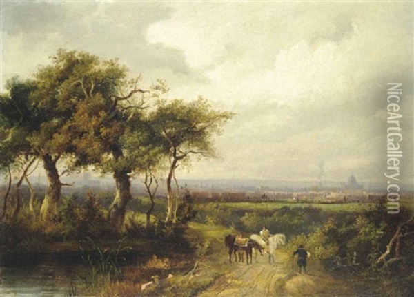 A Distant View Of London From Norwood Oil Painting - Charlotte Nasmyth