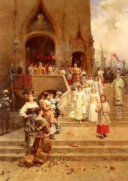 The Confirmation Procession Oil Painting - Cesare-Auguste Detti