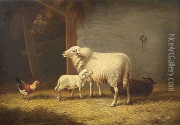 Schaf Mit Lamm Im Stall Oil Painting - Joseph Van Dieghem