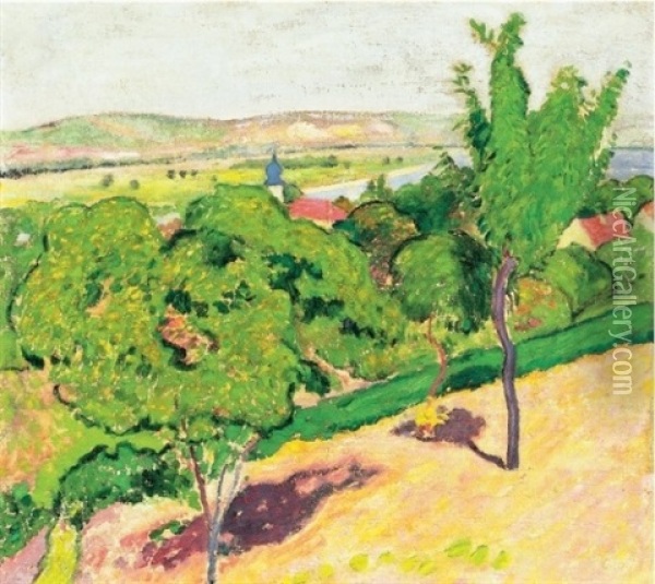 Domboldal Napsutesben (hillside In Sunshine) Oil Painting - Arnold Gara
