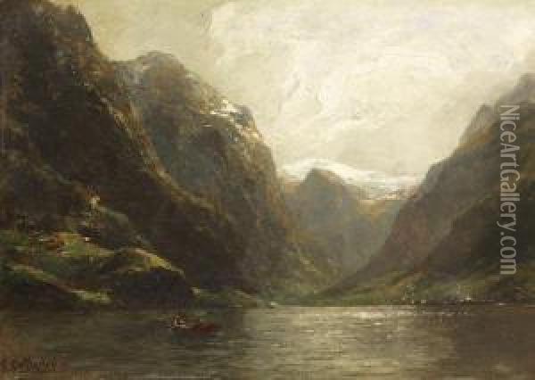 Gudvangen Imnaerofjord, 
Norwegen Oil Painting - Carl August H. Oesterley