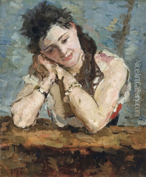 Femme En Corset Oil Painting - Isidoor Verheyden