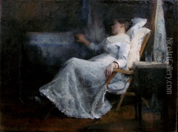Femme Assoupie Dans Un Fauteuil Oil Painting - Adrien Karbowsky