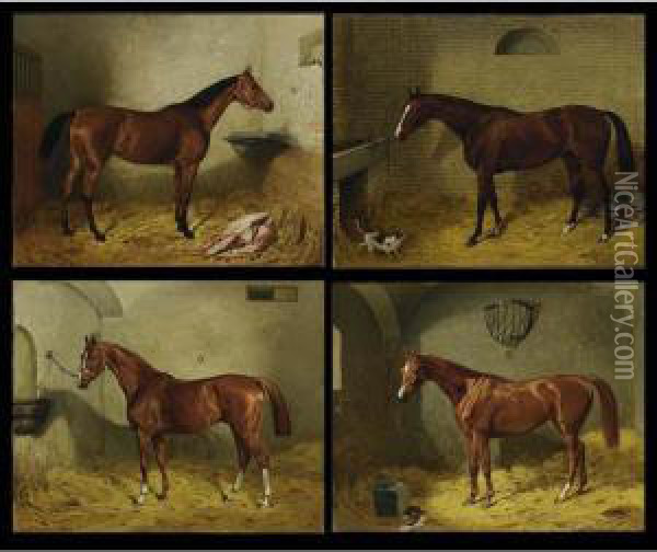 A Set Of Four Paintings Of Horses; Indienne, Conception, Chelsea And Awor Oil Painting - Emile Villiers De L'Isle-Adam