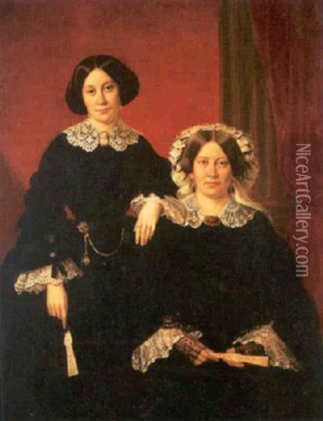 Mrs. James Belton Pickett And Her Daughter, Sallie Pickett Oil Painting - Francois Bernard