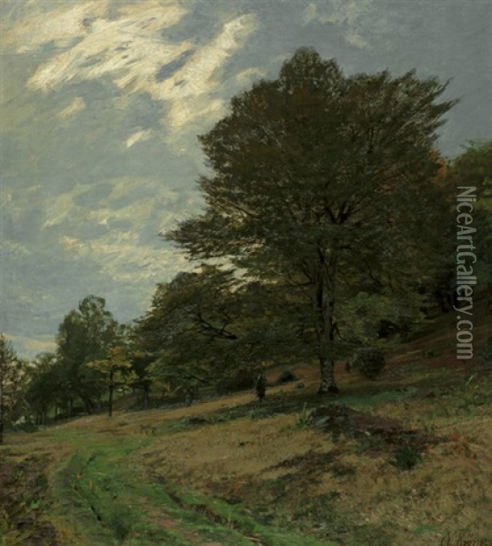 Landschaft Mit Baumen An Einem Sanften Abhang Oil Painting - Christian (Johann Christian) Kroener