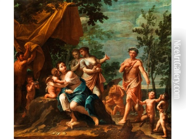 Antik-mythologische Szene Mit Dem Hirten Apollo, Der Sich Den Drei Grazien Nahert Oil Painting - Marc Antonio Franceschini