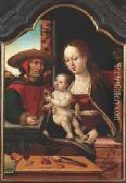 The Madonna And Child With A Donor Oil Painting - Pieter Coecke Van Aelst