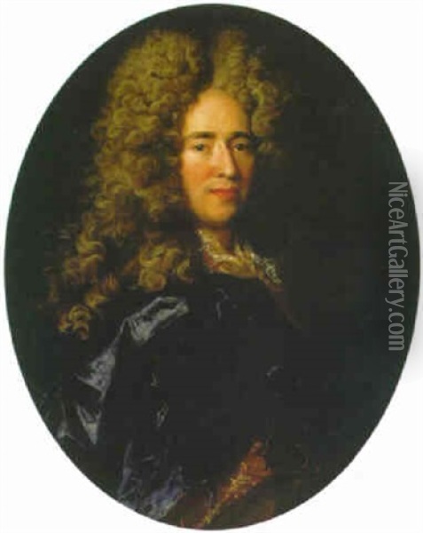 Portrait Of Yves-joseph Pommyer Wearing Full Wig Oil Painting - Nicolas de Largilliere