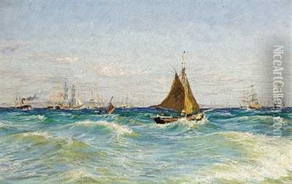 Sejlskibe Pa Havet Oil Painting - Vilhelm Karl Ferdinand Arnesen