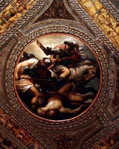 The Force of Arms, from the ceiling of the library, 1556 Oil Painting - Andrea Schiavone