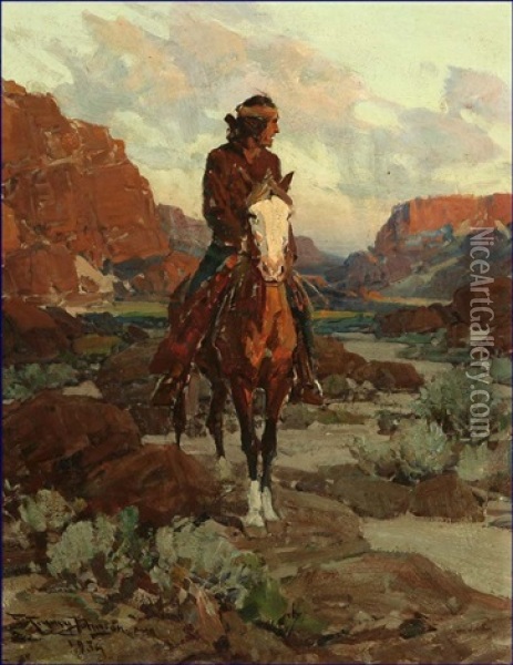 In The Evening Glow Oil Painting - Frank Tenney Johnson