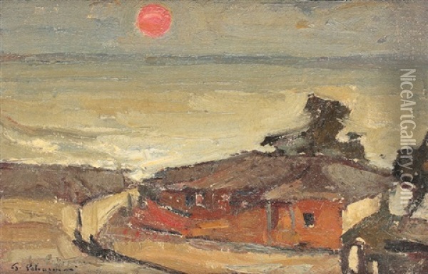 Sunset In Constanta Oil Painting - Gheorghe Petrascu