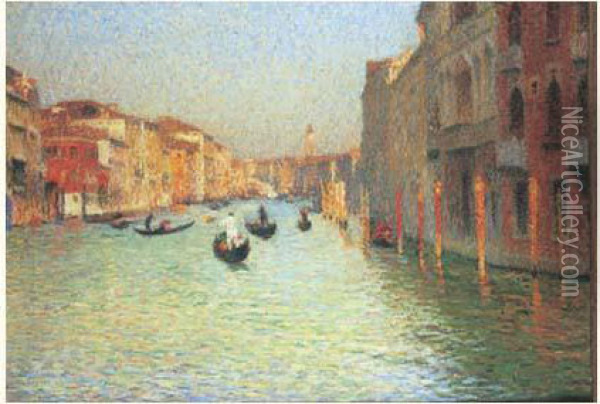 Gondoles A Venise, Vers 1909 Oil Painting - Henri Martin