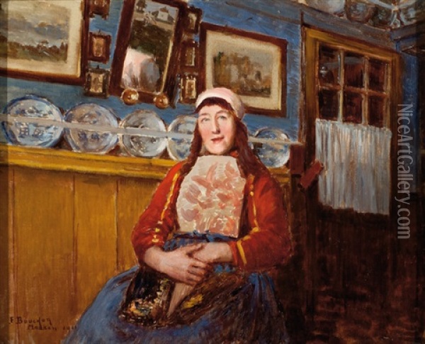 A Woman In The Regional Dress Of Marken Oil Painting - Joseph Felix Bouchor