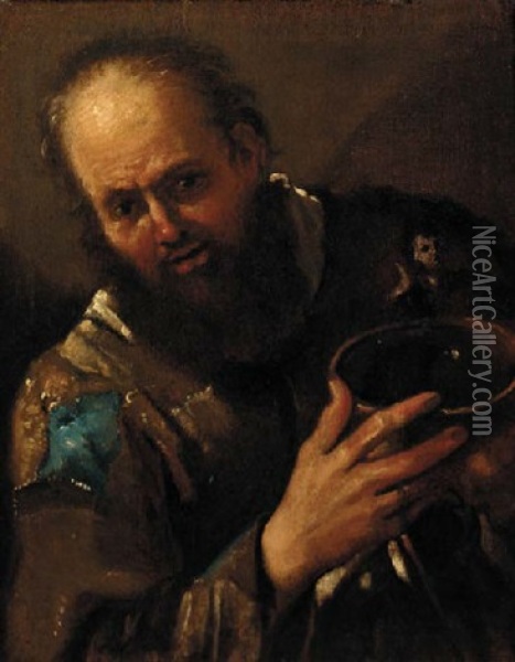 A Bearded Peasant Holding A Bowl Oil Painting - Giacomo Francesco Cipper
