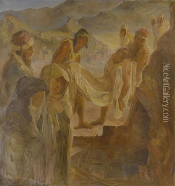 Burial In Zion Oil Painting - Otto Vautier