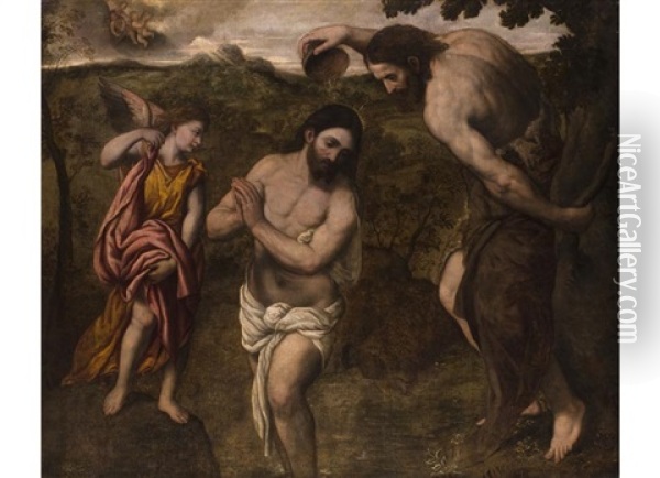 Die Taufe Jesu Am Jordan / Il Battesimo Di Gesu Oil Painting - Paris Bordone