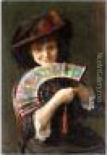 Portrait Of A Girl With A Fan Oil Painting - Bertha Wegmann