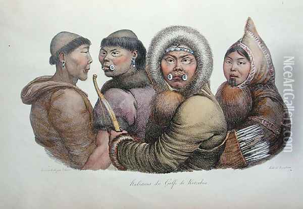 Natives of the Gulf of Kotzebue, Alaska, from 'Voyage Pittoresque Autour du Monde', 1822 Oil Painting - Ludwig (Louis) Choris