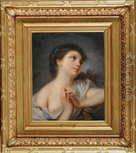 <modele Decouvert >. Oil Painting - Jean Baptiste Greuze