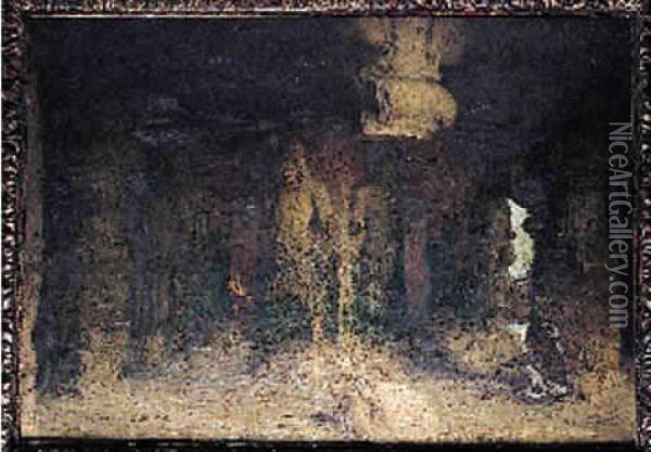 Indoustian Oil Painting - T. Bastet Elephanta