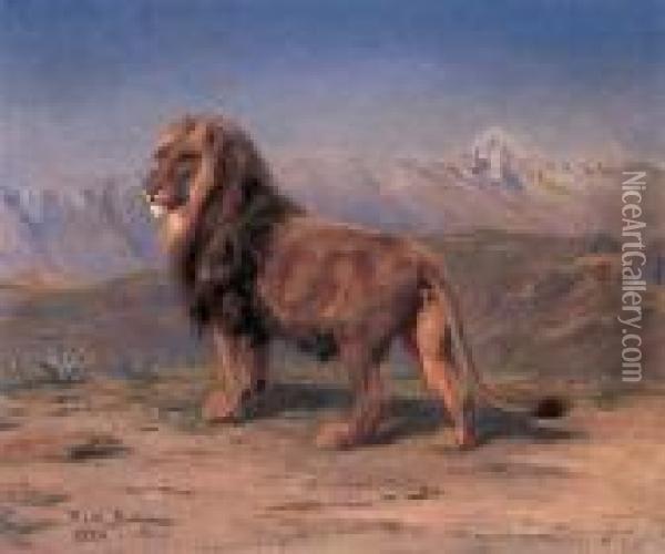 Lion In A Landscape Oil Painting - Rosa Bonheur